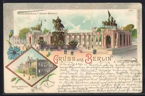 Lithographie Berlin, Nationaldenkmal für Kaiser Wilhelm I., Kaiser Wilhelm-Palais