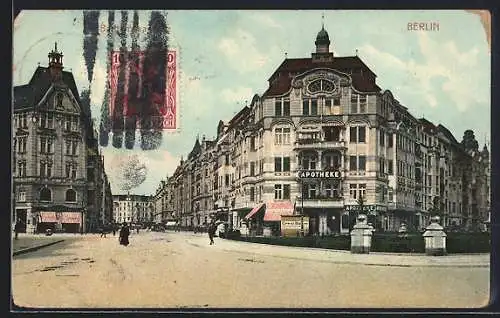 AK Berlin-Schöneberg, Barbarossaplatz, Eckhaus mit Apotheke