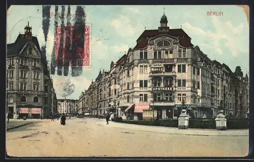 AK Berlin-Schöneberg, Barbarossaplatz, Eckhaus mit Apotheke