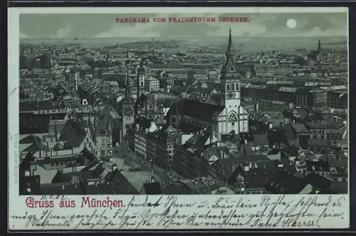 Mondschein-Lithographie München, Panorama vom Frauenturm gesehen