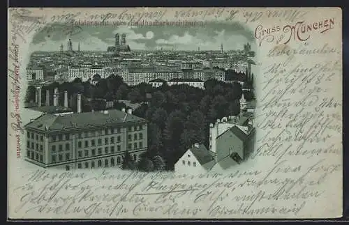 Lithographie München, Totalansicht vom Haidhauserkirchthurm