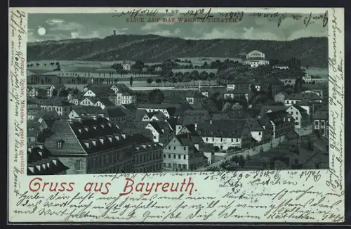 Mondschein-Lithographie Bayreuth, Blick auf das Wagner-Theater