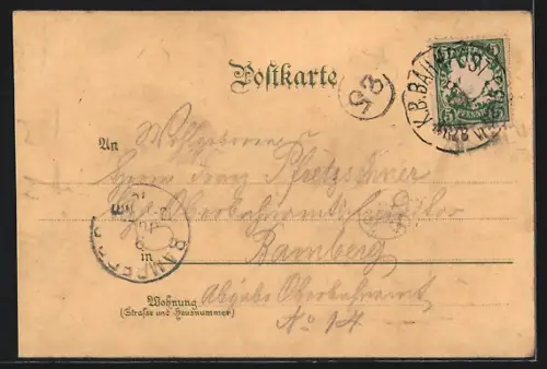 Mondschein-Lithographie Würzburg, Alte Mainbrücke, Festung