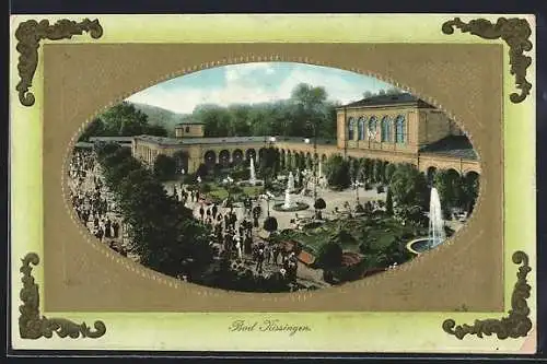 AK Bad Kissingen, Kurgarten, Brunnen, Wandelhalle