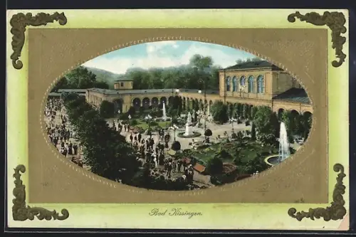 AK Bad Kissingen, Kurgarten, Brunnen, Wandelhalle