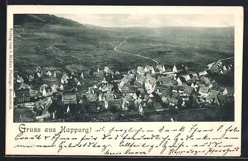 AK Happurg, Ortsansicht mit umliegender Landschaft