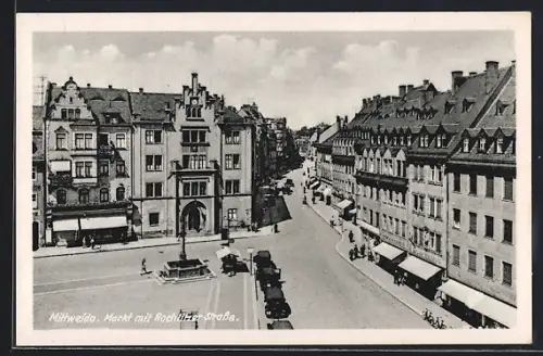 AK Mittweida, Markt mit Rochlitzer Strasse