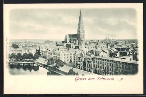 AK Schwerin i. M., Stadtansicht, Dom, Uferpromenade