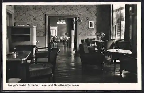 AK Schierke am Brocken, Hoppe`s Hotel, Bes. Willy Klemz, Lese- und Gesellschaftszimmer