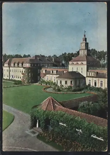 AK Lindow /Mark, Brandenburgisches Genesungsheim, Haus I, Behandlungshaus mit Turm und Verbindungsgang