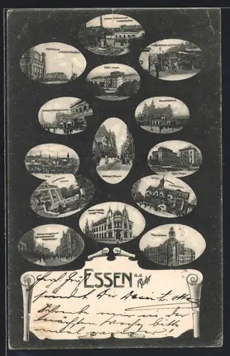 AK Essen a. d. Ruhr, Villa Hügel, Hauptbahnhof, Hauptpostamt