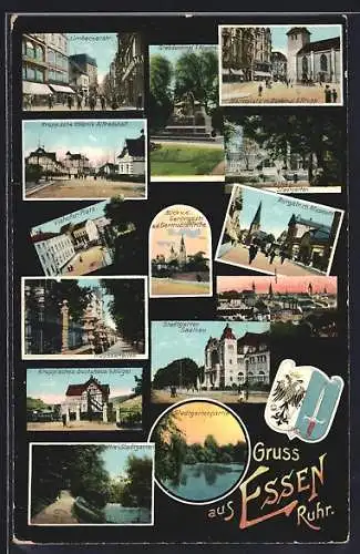 AK Essen /Ruhr, Krupp`sche Kolonie Alfredshof, Krupp`sches Bootshaus b. Hügel, Stadtgarten u. Saalbau