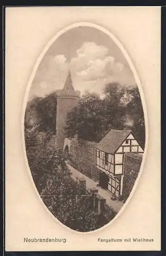 AK Neubrandenburg, Fangelturm mit Wiekhaus, Passepartout
