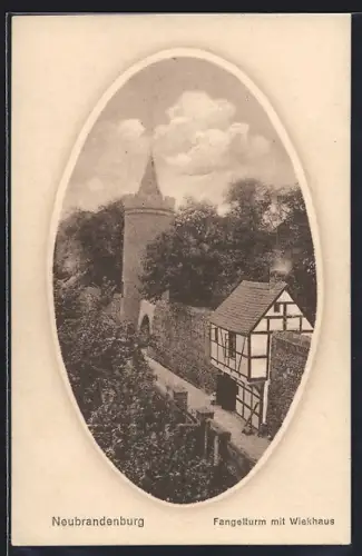 AK Neubrandenburg, Fangelturm mit Wiekhaus, Passepartout