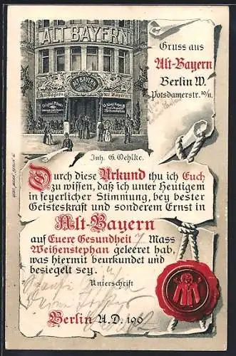 AK Berlin-Tiergarten, Gasthaus Alt-Bayern, Potsdamerstrasse 10-11