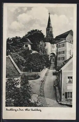AK Neuötting a. Inn, Alter Stadtberg mit Möbelfabrik Rubenberger und Strassenpartie
