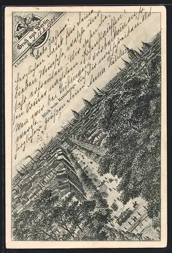Lithographie Berlin, Blick vom Kreuzberg über die Stadt