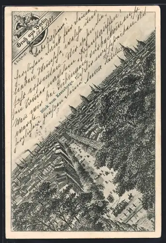 Lithographie Berlin, Blick vom Kreuzberg über die Stadt
