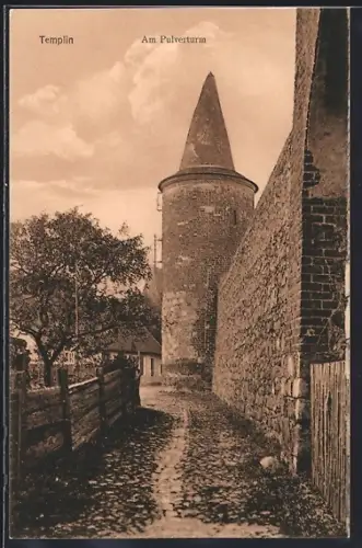 AK Templin / Mark, Ortspartie am Pulverturm