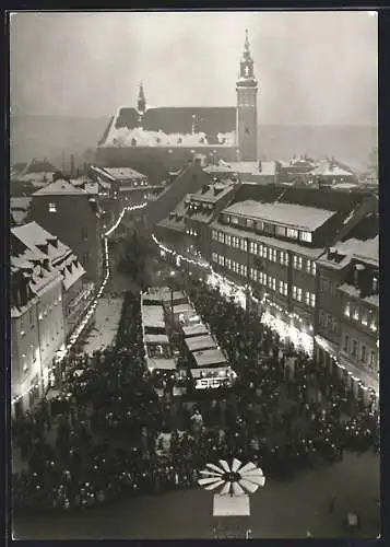 AK Schneeberg / Erzg., Weihnachtsmarkt aus der Vogelschau
