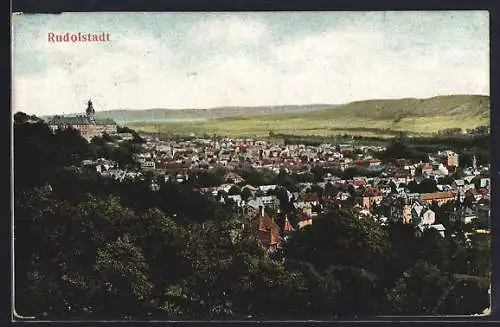 AK Rudolstadt, Ortsansicht aus der Vogelschau