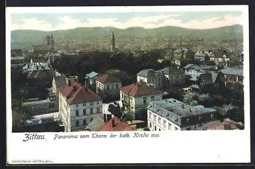 AK Zittau, Panorama vom Thurm der kath. Kirche aus