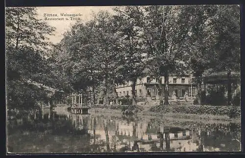 AK Zittau, Weinaupark-Restaurant u. Teich