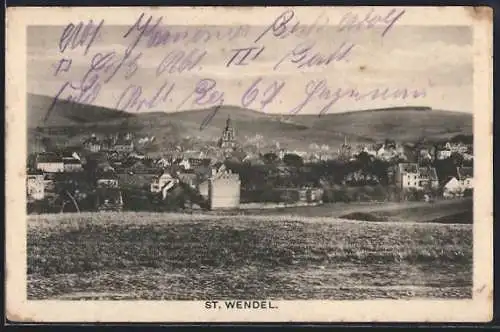 AK St. Wendel, Ortsansicht mit Hügeln