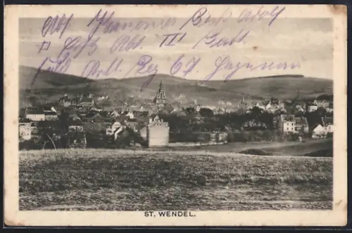 AK St. Wendel, Ortsansicht mit Hügeln