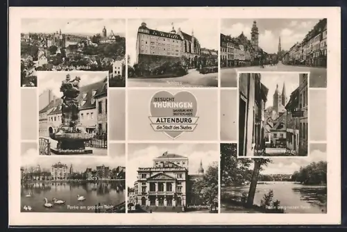 AK Altenburg /Thüringen, Schloss, Landestheater, Skatbrunnen