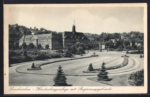 AK Saarbrücken, Hindenburganlage mit Regierungsgebäude