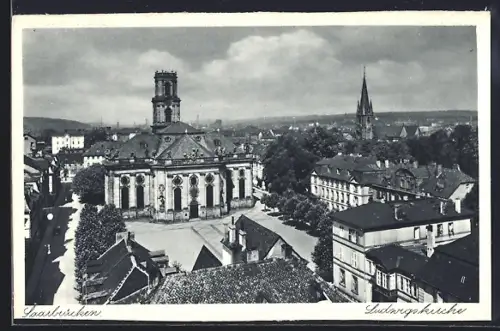 AK Saarbrücken, Ludwigskirche mit Umgebung