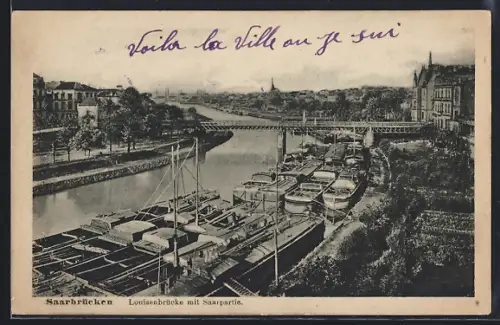 AK Saarbrücken, Louisenbrücke mit Saarpartie