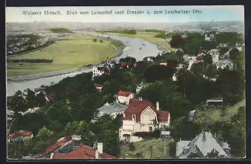 AK Weisser Hirsch, Blick vom Luisenhof nach Dresden u. dem Loschwitzer Ufer