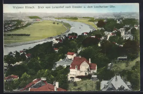 AK Weisser Hirsch, Blick vom Luisenhof nach Dresden u. dem Loschwitzer Ufer