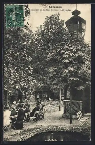 AK Suresnes, Intérieur de la Belle Cycliste, Les Jardins