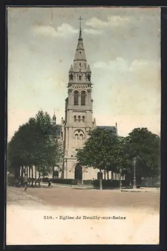 AK Neuilly-sur-Seine, Église de Neuilly-sur-Seine et ses abords arborés