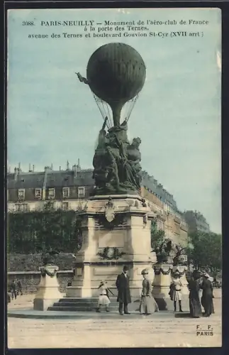 AK Paris-Neuilly, Monument de l`aéro-club de France à la porte des Ternes, avenue des Ternes et boulevard Gouvion St-Cyr