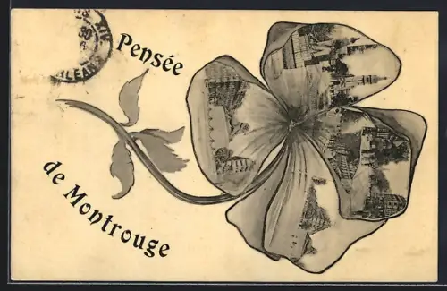 AK Montrouge, Montage photographique en forme de feuille avec vues de la ville