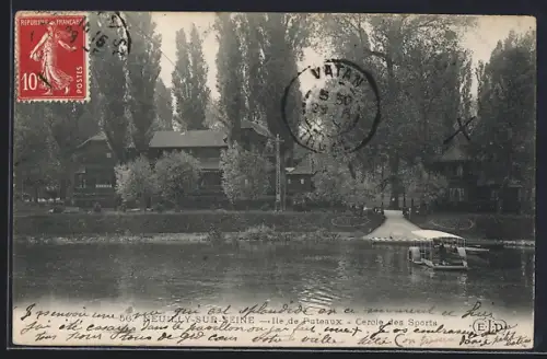 AK Neuilly-sur-Seine, Île de Puteaux, Cercle des Sports et vue sur la rivière