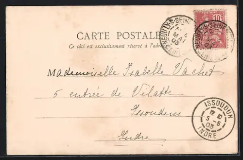 AK Neuilly, Le Pont sur la rivière avec des gens sur la rive