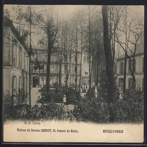 AK Neuilly-sur-Seine, Maison du Docteur Defaut, 50 Avenue du Roule, jardin et bâtiment en arrière-plan
