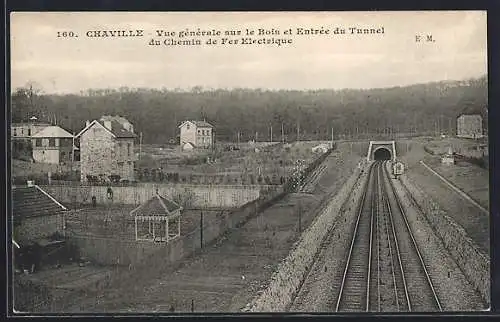 AK Chaville, Vue générale sur le Bois et Entrée du Tunnel du Chemin de Fer Électrique
