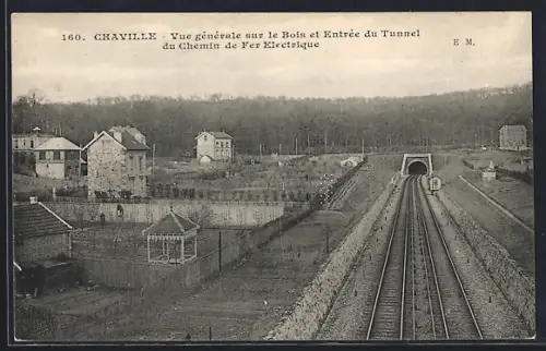AK Chaville, Vue générale sur le Bois et Entrée du Tunnel du Chemin de Fer Électrique