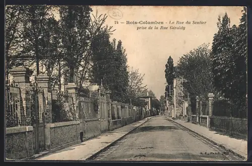 AK Bois-Colombes, La Rue du Sentier prise de la Rue Géraldy