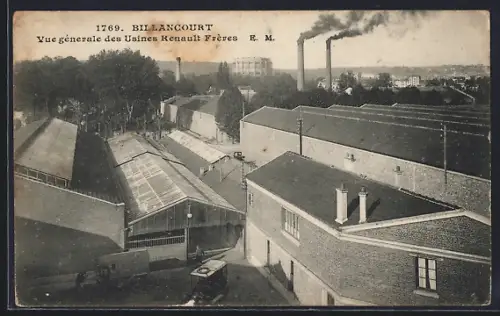 AK Billancourt, Vue générale des Usines Renault Frères