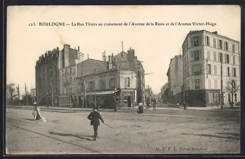 AK Boulogne, La Rue Thiers au croisement de l`Avenue de la Reine et de l`Avenue Victor-Hugo