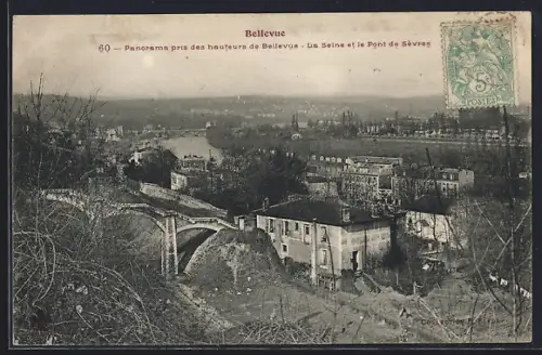 AK Bellevue, Panorama pris des hauteurs de Bellevue, La Seine et le Pont de Sèvres