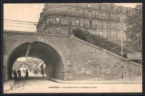 AK Asnières, Les deux Ponts du Chemin de Fer
