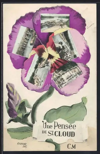 AK Saint-Cloud, Une Pensée de St Cloud avec montages photographiques de la ville